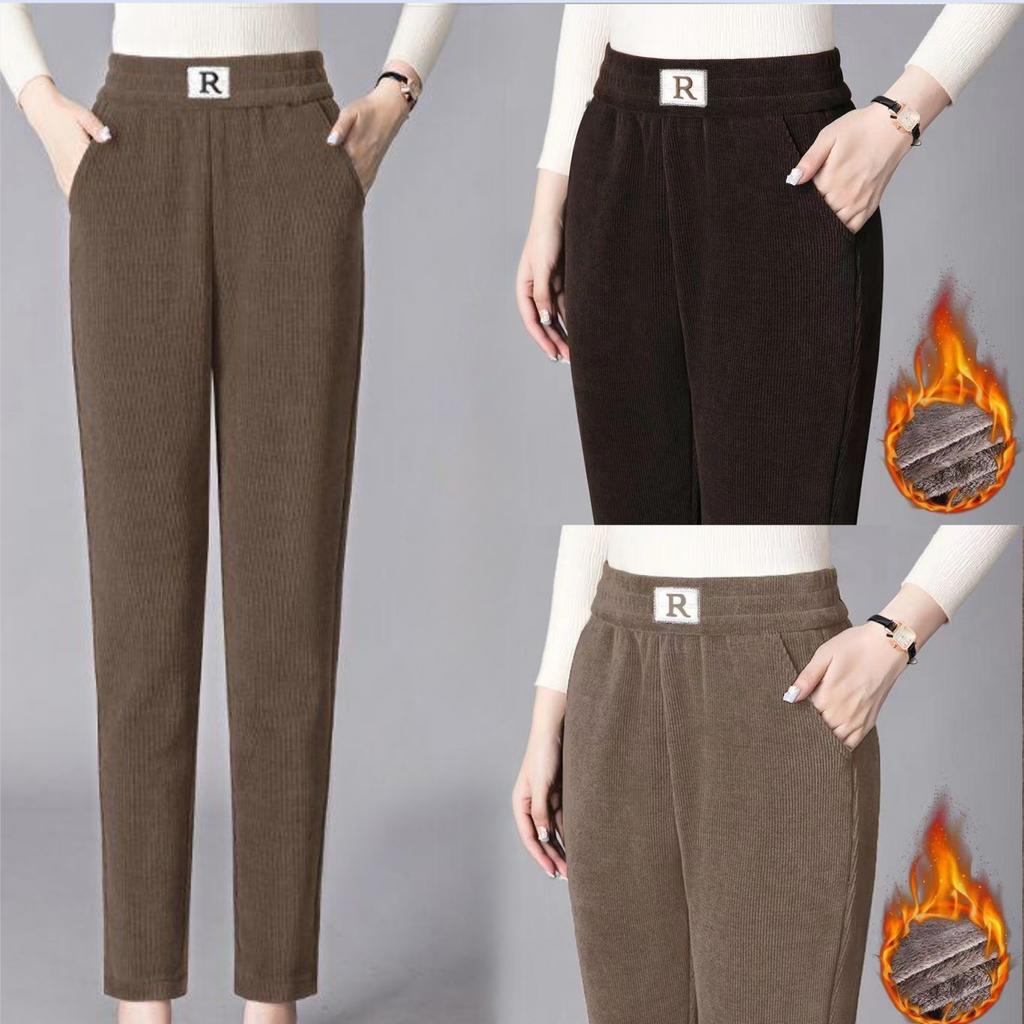 High Waisted Elastic Warm Pants for Women Loose Casual Letter Pocket Straight Leg Pants