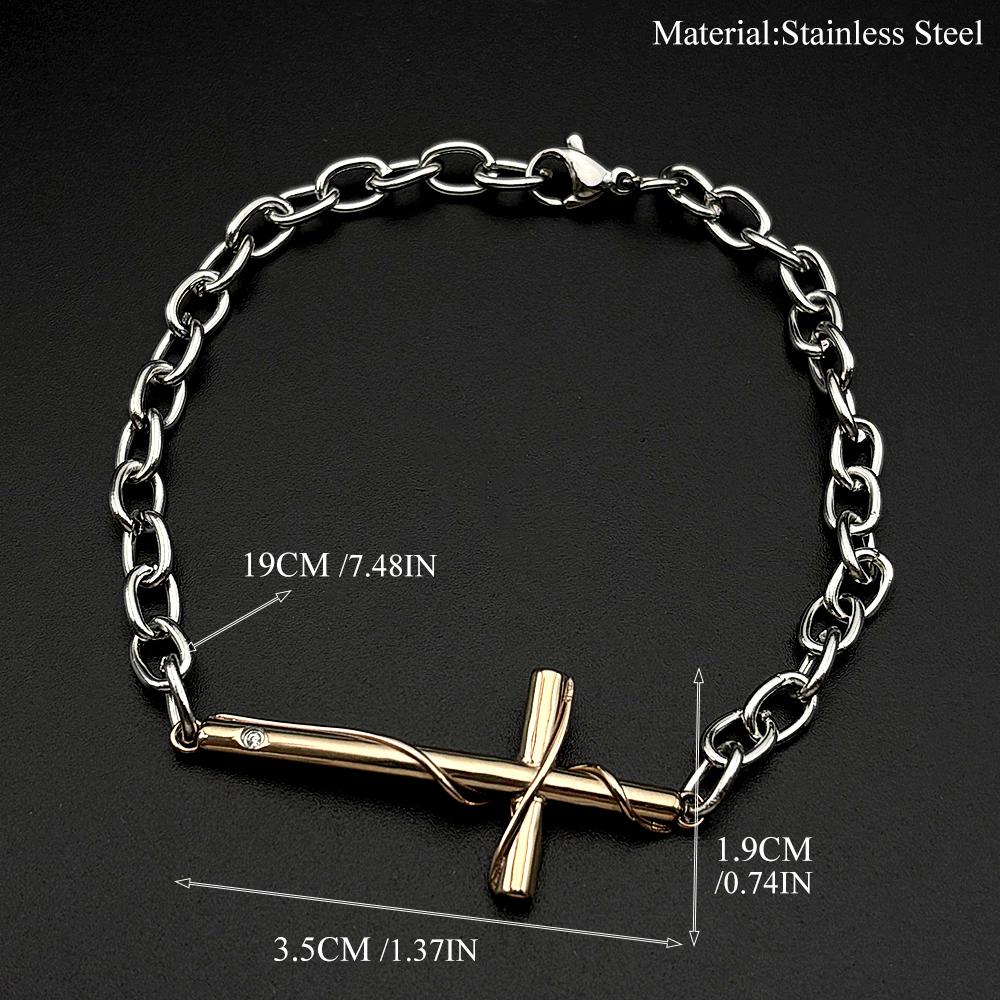 Christian Oval Link Chain Cross Bracelet for Men Women Stainless Steel Silver Black Color Hand Chain Religion Amulet Jewelry