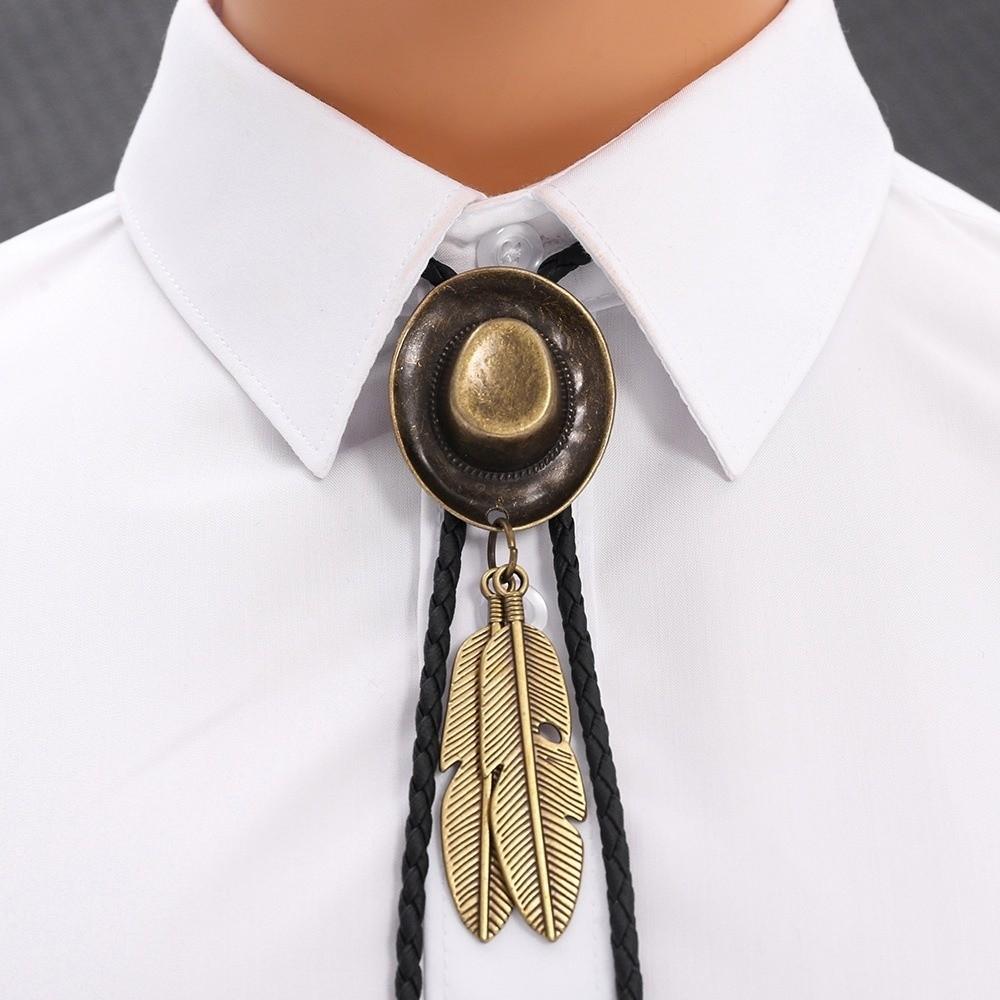 Vintage Long Pendant Chain Unisex Metal Feather Necktie New Western Cowboy Hat Necklace Cosplay