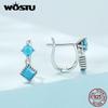 925 Sterling Silver Simple Turquoise Ear Clips Earrings for Women Jewelry