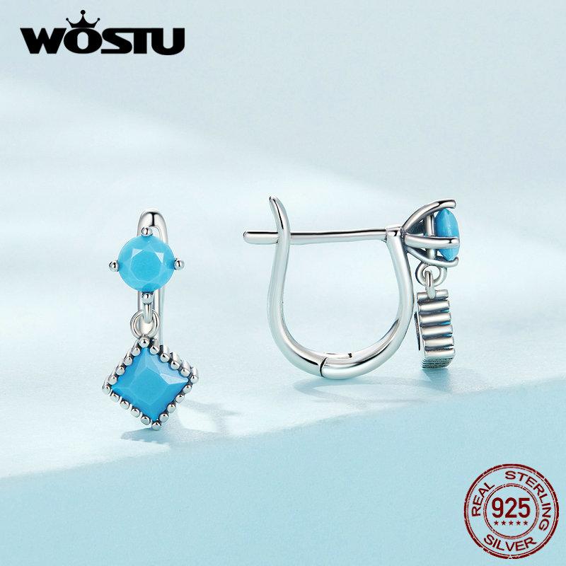 WOSTU Серьги-клипсы из стерлингового серебра 925 пробы с простой бирюзой для женщин, ювелирные изделия