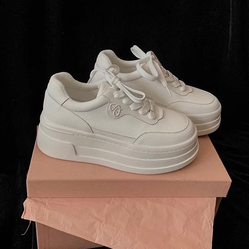 Leather Thick-soled Heightening Board Shoes Women's Spring and Summer New Light and Breathable Little White Shoes Casual Sports Shoes