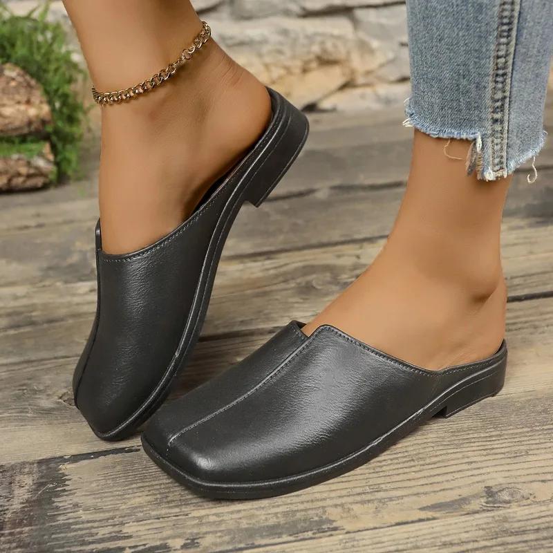 Горячая Распродажа женской обуви Baotou женские тапочки модные однотонные повседневные тапочки женские высококачественные квадратные тапочки на плоской подошве