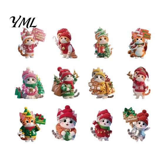 Festive Kitten Decor for Party Cute Christmas Tree Hanging Ornaments with Lanyards, Wooden Cat Decorative Pendants Pendants, Charms Holiday Home Wall
