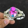 Natural Kingman Pink Dahlia Turquoise Cuff Bracelet Gemstone Jewelry 925 Sterling Silver Adjustable Bangle 18K Gold Plated Butterfly Bangle
