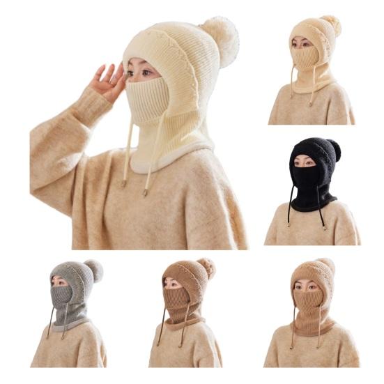 Женская ветрозащитная вязаная шапка с флисовой подкладкой 3-в-1 шарф-капюшон для холодной погоды, для катания на лыжах, пеших прогулок, головной убор