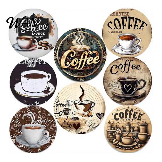 Non-slip Cup Coasters 8PCS Coasters, Colorful Wood with Non-Slip Heat Insulation Set Waterproof Drink Holder, for Home Office Dining Table Decorative