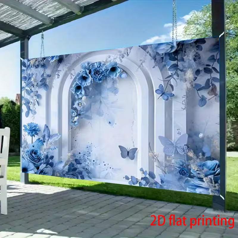 2D Blue Rose Butterfly Backdrop - Wedding Photography Background for Party