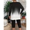 Plus Size Women Gradient Print Crew Neck Long Sleeve Casual T Shirt