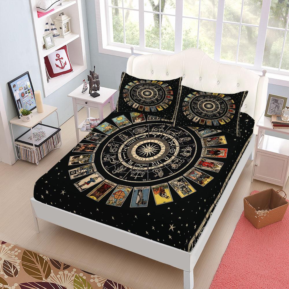 Vintage Jade Mandala Fitted Sheet Set King Queen Double Full Size Bed Linen Set 15cm Deep