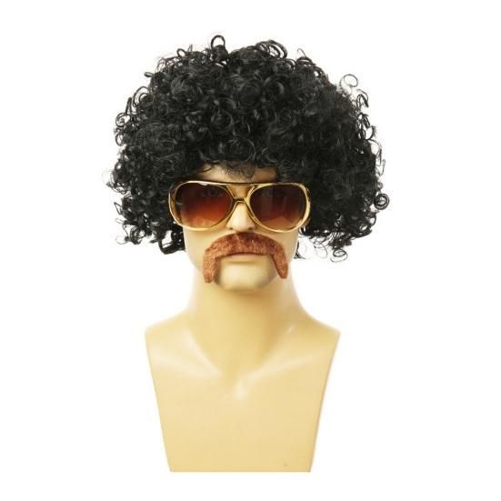 Wig Dress Up Set Necklace Ring Sunglasses Fake Moustache Vintage 80s Cosplay Party Disco Costume Photo Prop Performance Curly Wig