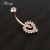 Alisouy 1pc Surgical Steel Crystal Zircon Flower Heart Leaf Bow-knot Dangle Button Navel Piercing Ring Belly Ring Body Jewelry