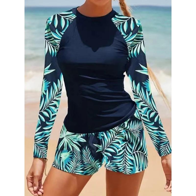 2025 Long Sleeve Surfing Swimsuit Print Swimwear Women Two Pieces Diving Clothes Beachwear Bathing Swimming Swim Suit