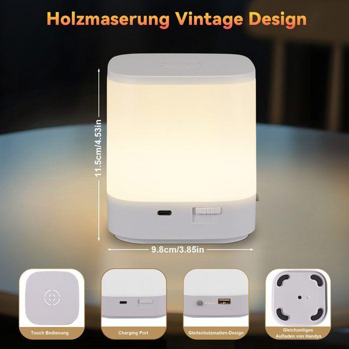 Lampe de table - NETTLIFE - LED tactile - Batterie 3600 mAh - Rechargeable USB - 3 températures