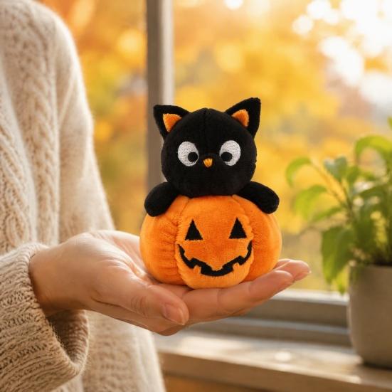 Plush Ghost Keychain Halloween Ghost/Pumpkin Black Cat Figurine, Soft Stuffed Doll Backpack Charm with Hanging Chain, Creative Photography Props