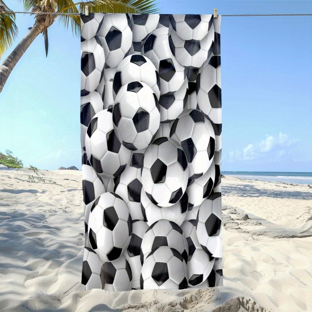 1 шт. Современное пляжное полотенце с изображением футбольного мяча - Ультраабсорбирующая микрофибра, Мягкое и легкое, Идеально для пляжа, вечеринок, кемпинга