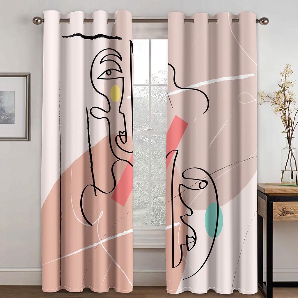 3D Печать Полиэстер Простой Модный Абстрактный Лицо Линия Современный Дешевый Спальня Гостиная Домашний Декор Теневая Штора Крючки Люверсы