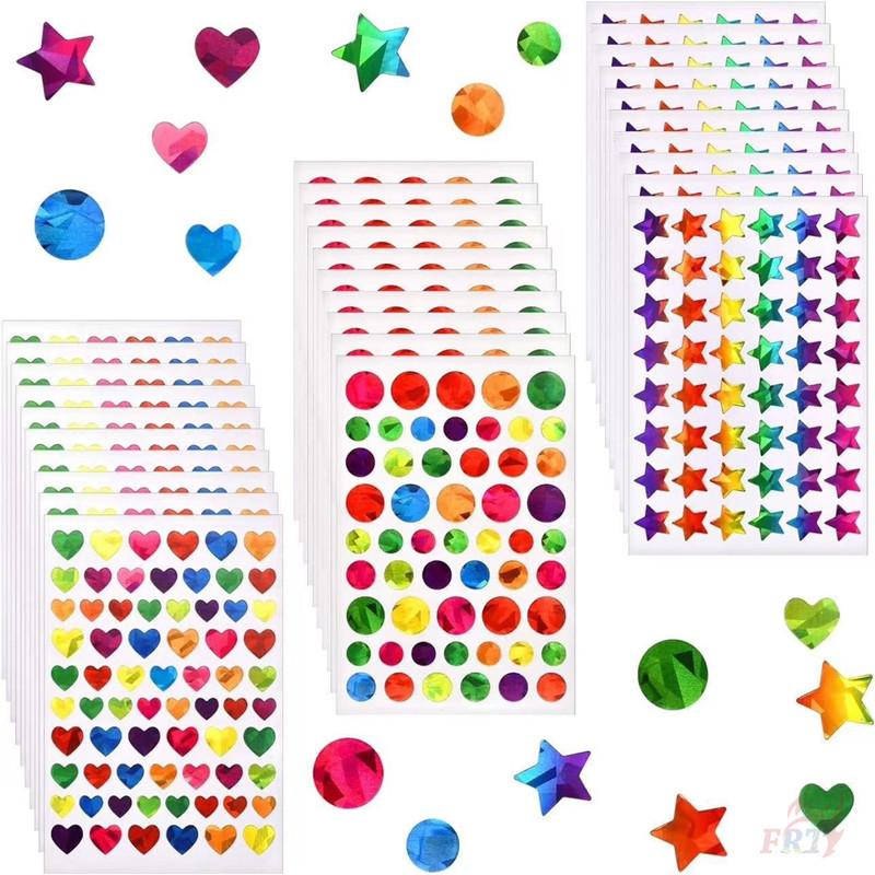 10Sheets/Set Laser Gradient Colorful Shapes - Star / Love Heart / Round Dot DIY Kids Rewards Stickers