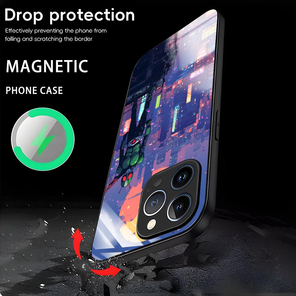 Чехол для телефона Kamen Rider для iPhone17 16 15 14 13 12 11 X XR XS 8 Plus Mini Pro Max Стеклянный Магнитный Чехол
