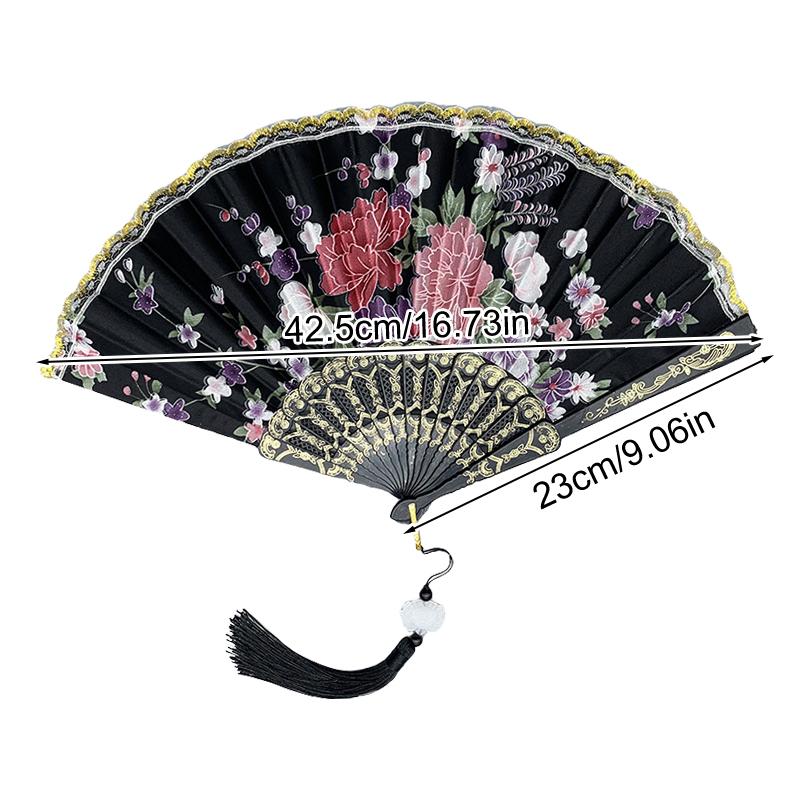 1 шт. Складной веер Элегантный и роскошный цветочный узор Винтажный танцевальный веер Модный китайский стиль Ручной штампованный дизайн