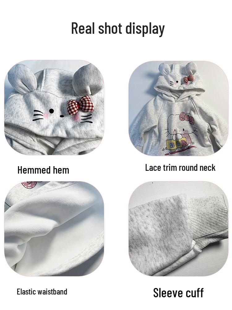 Детский осенне-зимний 2025 года набор: Худи с мультяшным бантом и расклешенные брюки