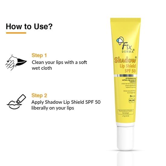 FIXDERMA Shadow SPF 50 Lip Shield PA+++ Бальзам для губ SPF 50 с маслом семян какао теоброма, кокосовым маслом первого отжима и глутатионом предотвращает пигментацию