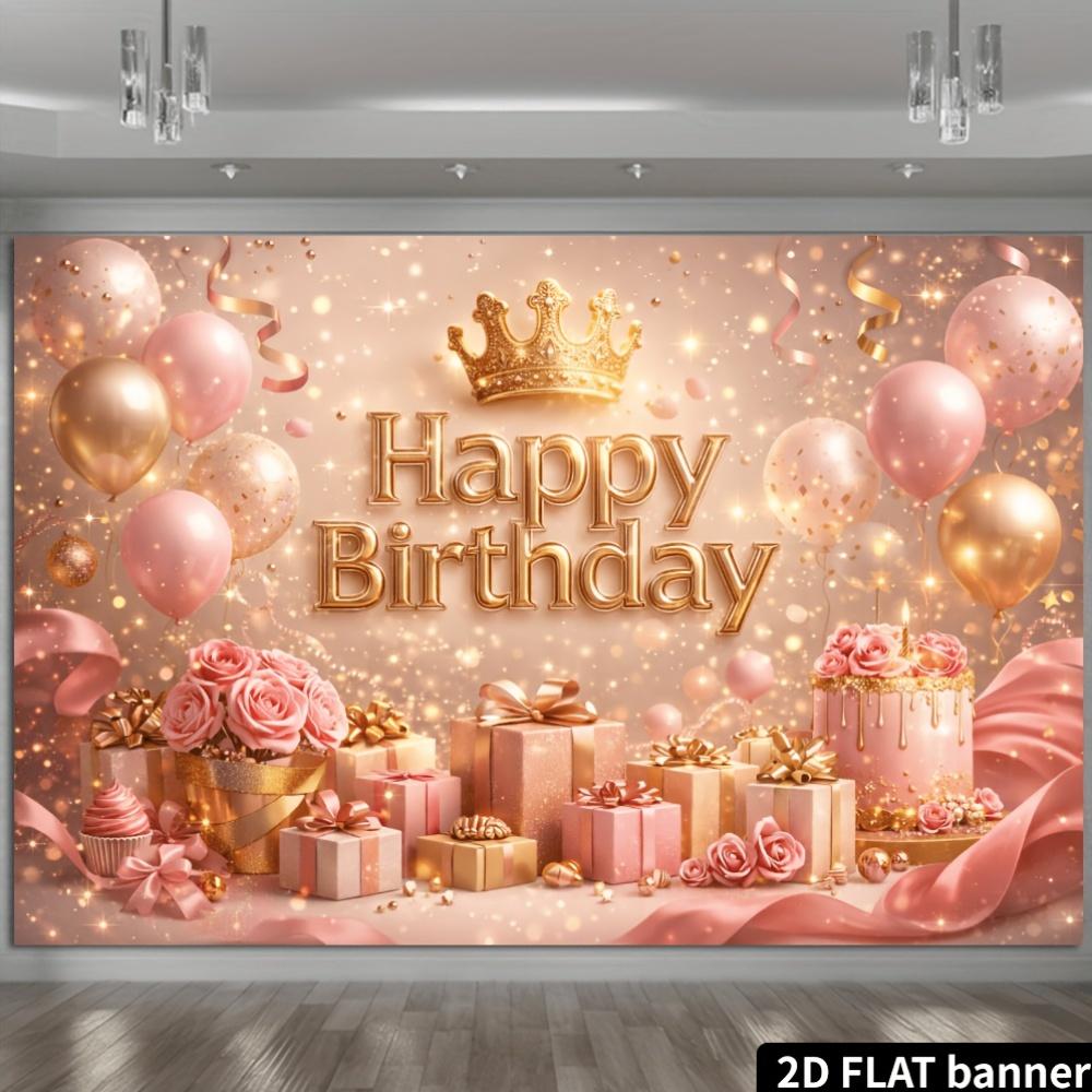2D planar birthday celebration banner background - Gold-luxury theme, suitable for family gatherings and office celebrations