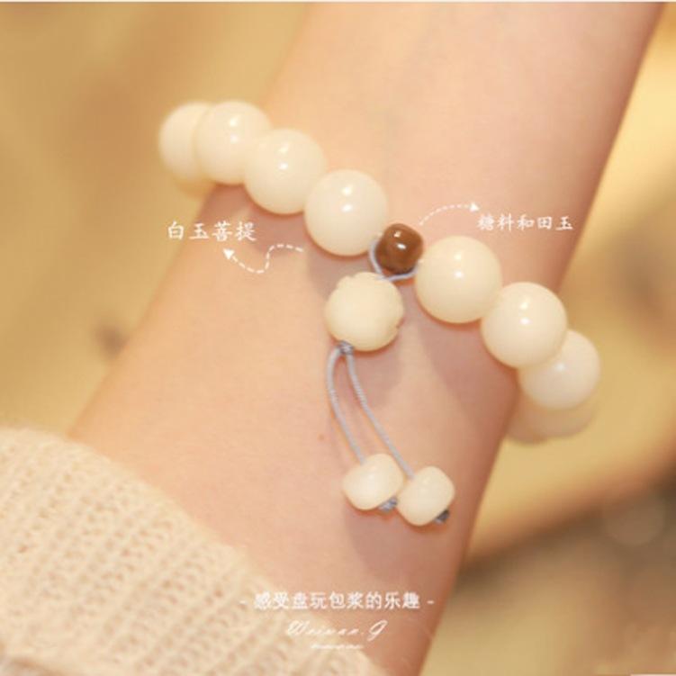 Fashionable Commuting Milky White Crystal Bracelet, Natural White Jade Bodhi Bead Finger Wrap Bracelet, Handheld Bodhi Bead Bracelet