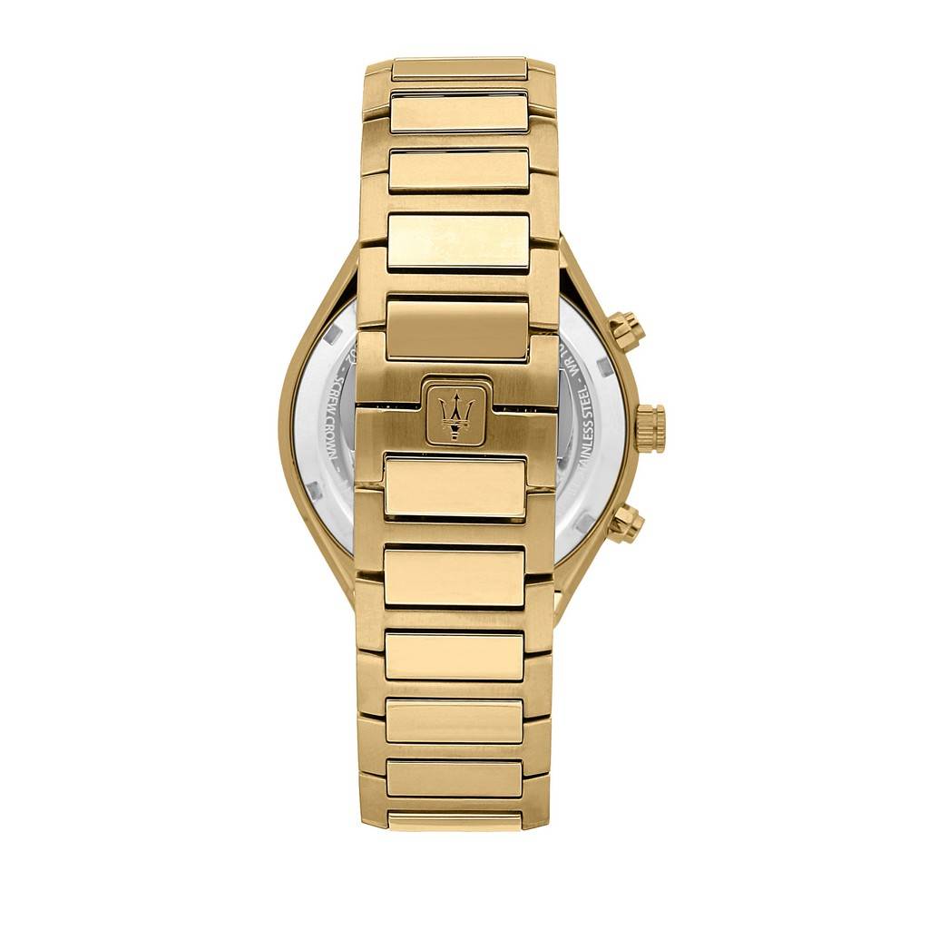 Maserati Stile Chronograph Gold Tone Stainless Steel Black Dial Quartz R8873642001 100M Men's Watch