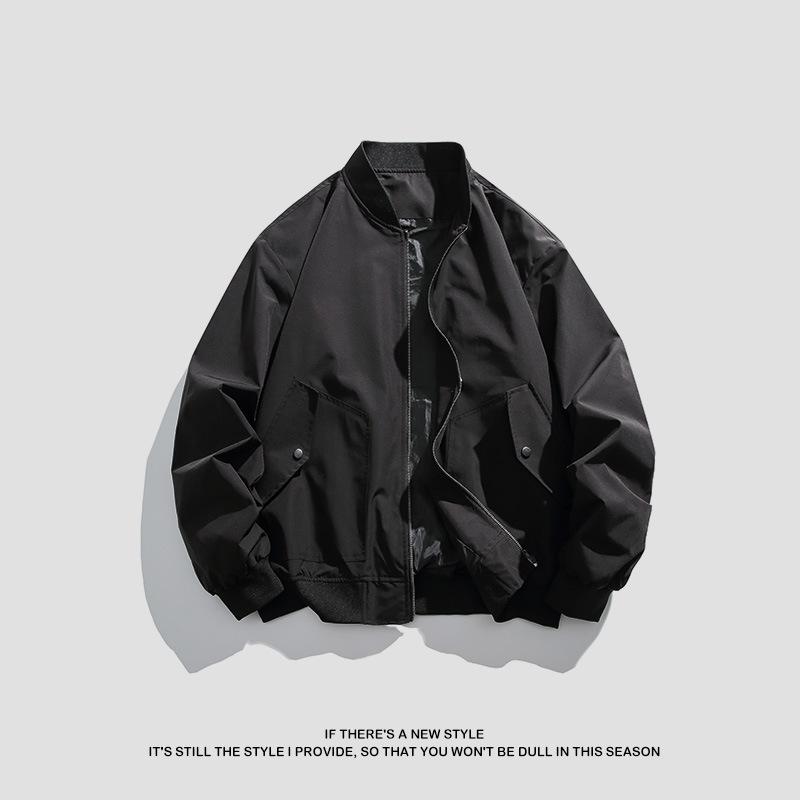 Spring Men's Flight Suit Jacket Loose Solid Color Casual Top