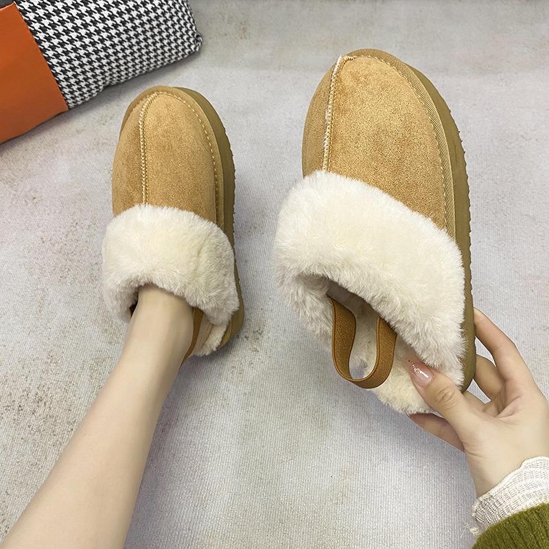 Fashion Winter Women Fur Slippers Warm Boots Platform Flip Flops 2024 New Short Plush Flats Home Cotton Shoes Suede Mules Ladies Boots