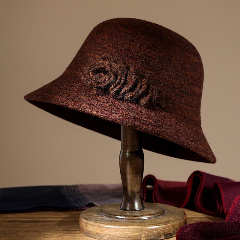 Hat Female Middle-aged Old Autumn and Winter Fashion Wool Basin Hat Old Lady Autumn Elegant Mother Hat Warm Bucket Hat