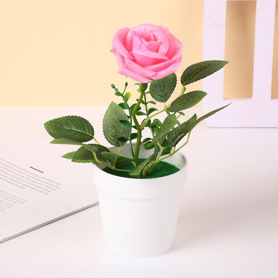 Искусственная Роза в Горшке Настольная Искусственная Роза Бонсай Многоразовая Искусственная Роза в Цветочном Горшке для Домашнего Офисного Декора Реквизит для Фотографии