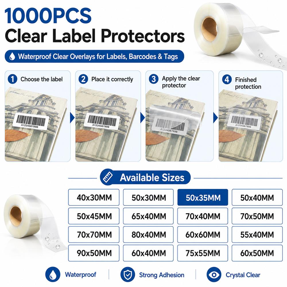 1000Pcs Clear Labels Label Protector Clear Stickers Wafer Seals Waterproof Labels for Protecting Barcodes, Numbers and Stickers