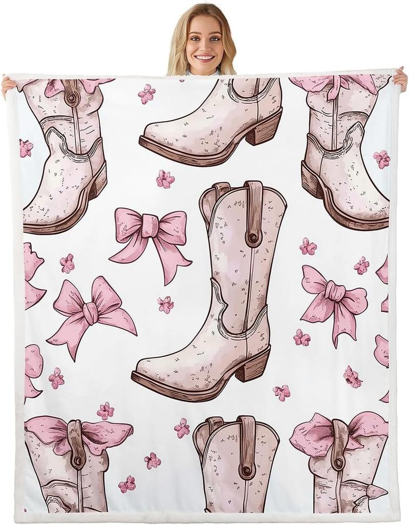 Плед с узором из синих бантов Мягкий флисовый плед Элегантный домашний декор Подарок для женщин Девочек Спальня Постельное белье Покрытие