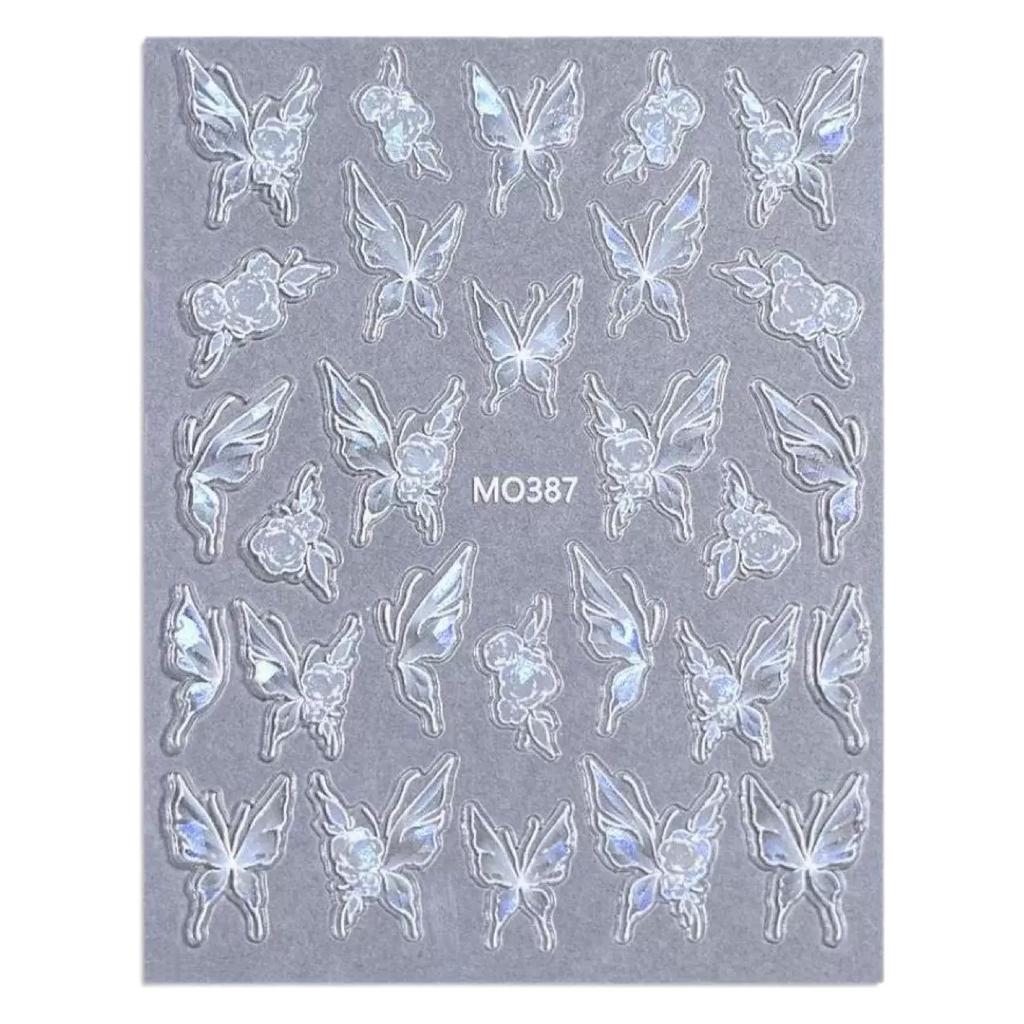 Watercolor Butterfly Nail Art Sticker Magic Stained Glass Light Butterfly Relief Three-dimensional Shell Light Butterfly Nail Applique Ornament