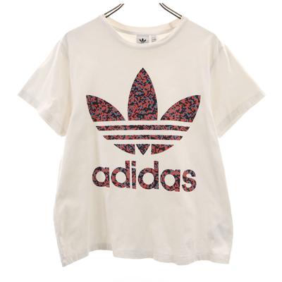 adidas Originals Футболка с логотипом трилистника, с коротким рукавом, L, молочно-белая, женская, б/у