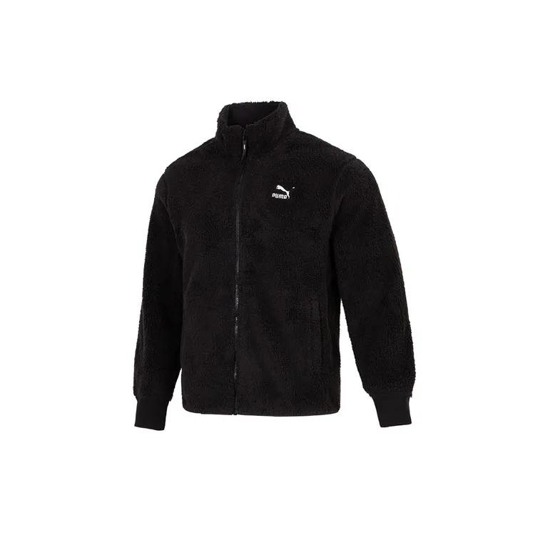 PUMA Solid Color Fleece Lined Athleisure Stand Collar Sherpa Velvet feel Coat Men's Black (Unisex) Velvet Jackets 537699 01