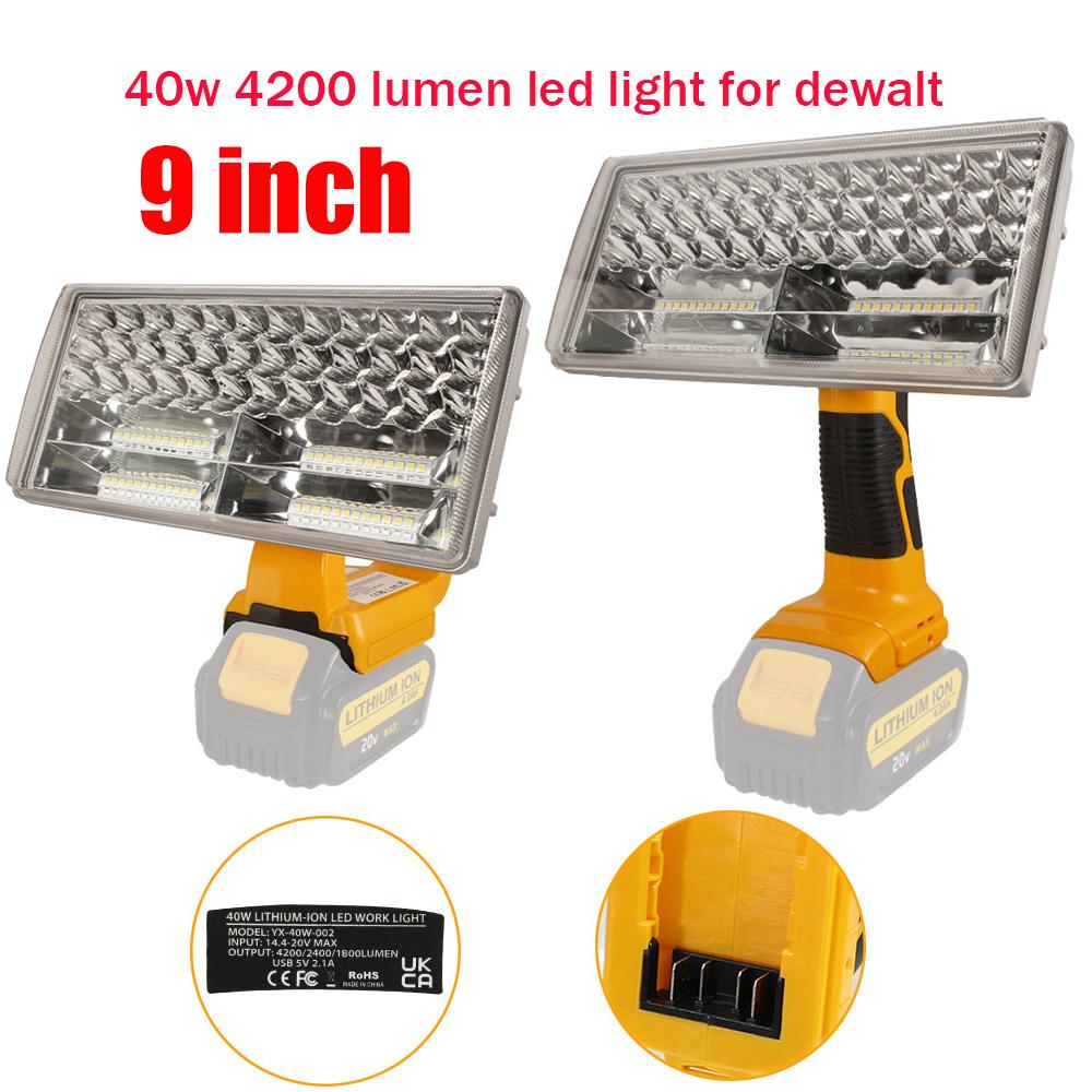 9-дюймовый 40 Вт светодиодный фонарь для Dewalt DCB201 DCB200 18 В литий-ионный аккумулятор уличный светодиодный рабочий фонарь-прожектор с USB