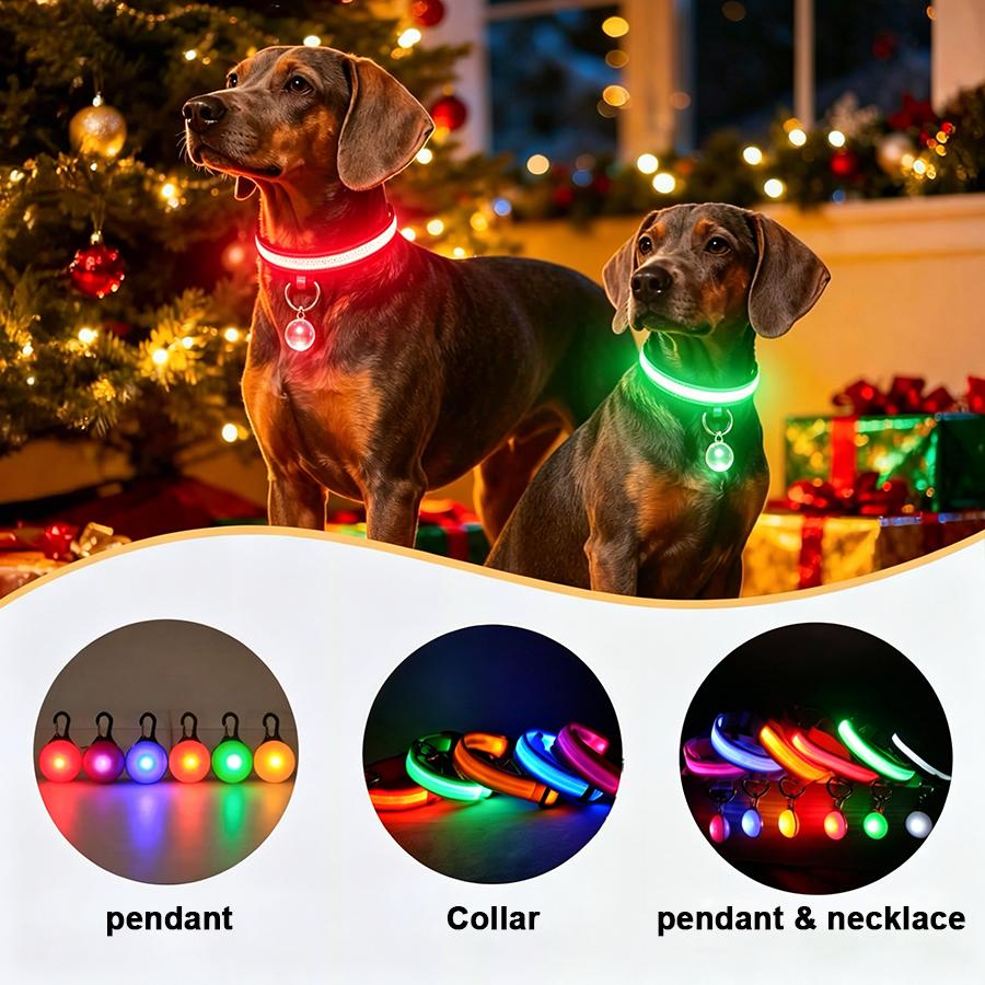 3 Modes USB Charging Dog Luminous Collars Glowing Pendants, LED Flash Light Night Collar, Pet Anti-Lost Night Safety Accessories