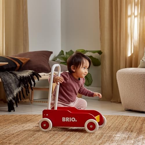 Красная тележка-ходунки BRIO 31350, для детей от 9 месяцев. [Игрушка, Деревянная игрушка, Подарок (День рождения/Рождество)]