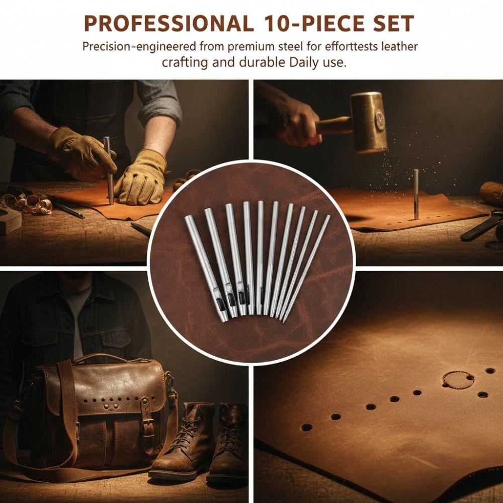 10 Pcs Round Hollow Punch Set 0.5mm-5.0mm Punch Tool Kit Leathercraft & DIY Crafting