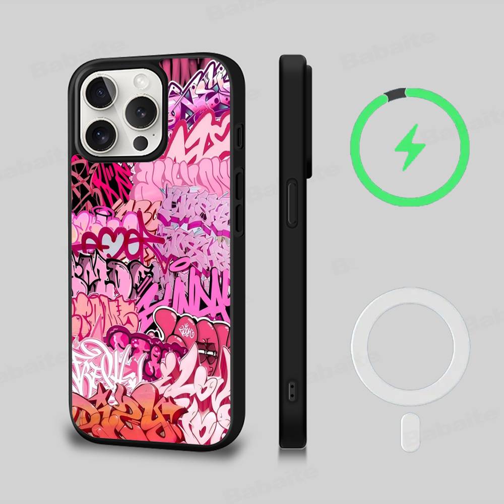 Крутой черный граффити чехол для телефона iPhone 13 14 15 11 12 16 17 Pro Max Plus Для Magsafe Магнитный корпус