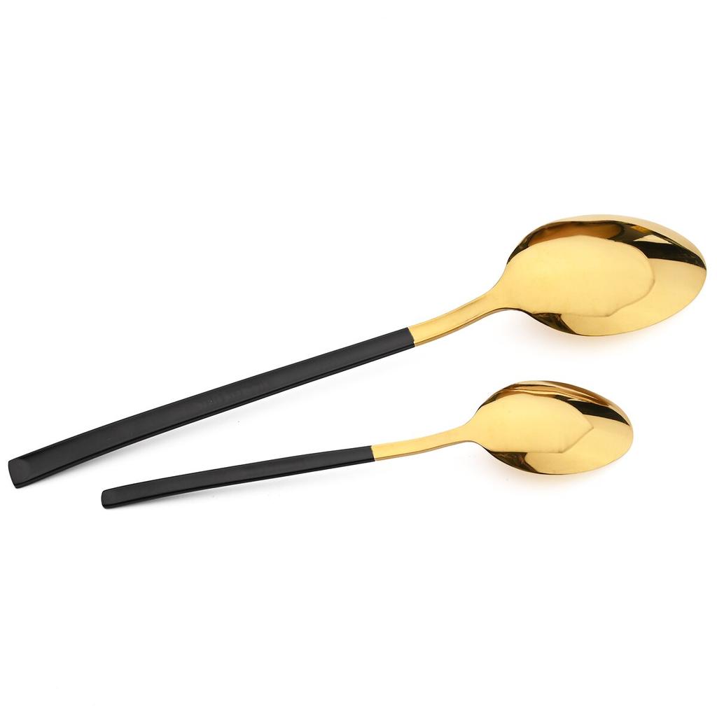 Western 24Pcs Black Gold Dinnerware Set Luxury Knives Fork Tea Spoon Cutlery Set Stainless Steel Flatware Tableware Kitchen Silverware