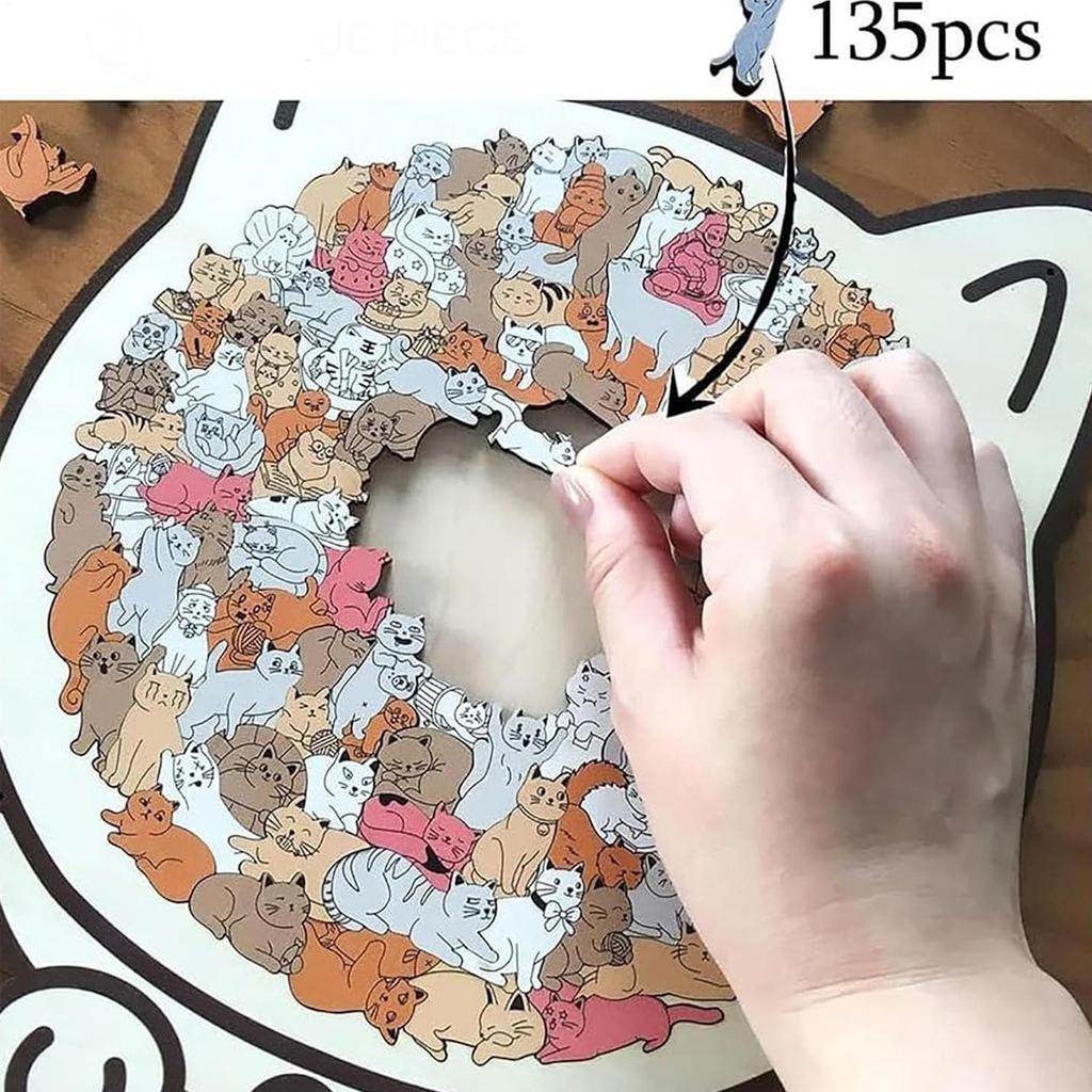 Wooden Jigsaw Puzzle for Adults & Kids - 135 Piece Challenging Cat Puzzle, Perfect Home Decor & Gift for Cat Lovers, Family