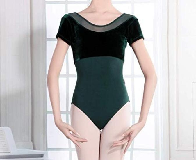 ProDance Velour Short Sleeve Leotard for Simple and PLHA022B Moss Ballet, Cute, (XL (170), Green)