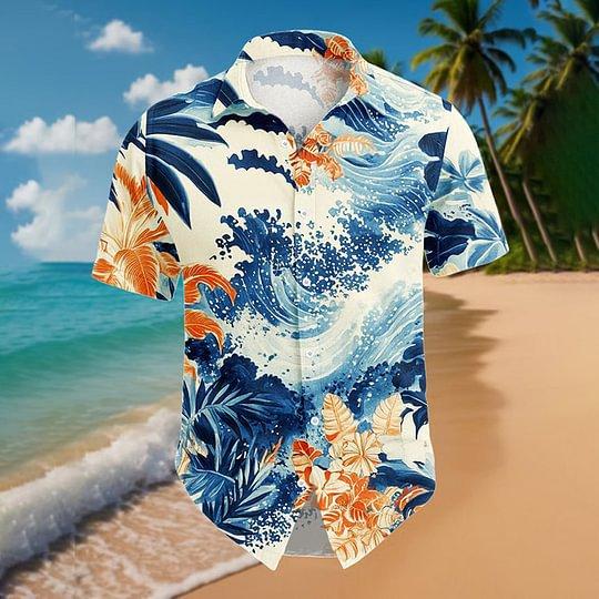 Summer new Hawaiian shirt men's digital printing short sleeve source factory one piece is versatile