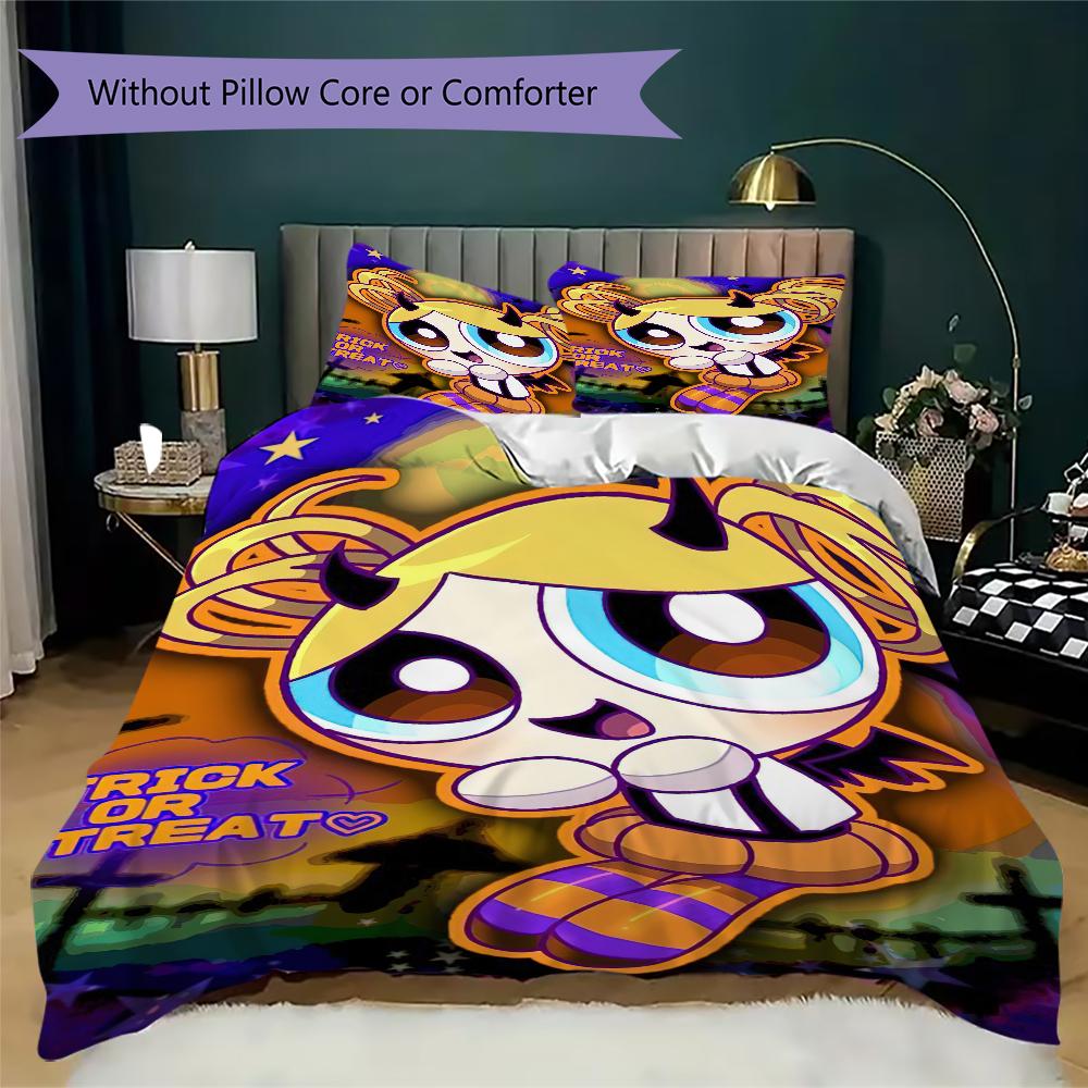 1PC The Powerpuff Girls Bedding Quilt Set Quilt Cover Pillowcase Home Decoration Birthday Gift (1 * duvet cover + 2 * pillowcase, without core)A9