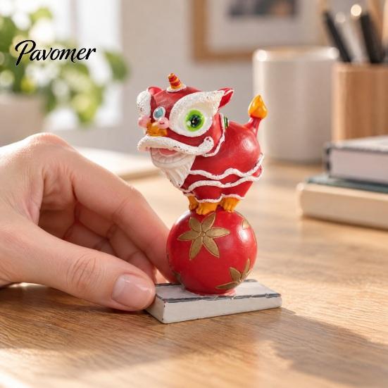 Lunar New Year Gift Chinese Style Lion Dance Figurine, Resin Traditional Dancing Statue, Housewarming Idea Cute Desktop Ornament for Home Office,