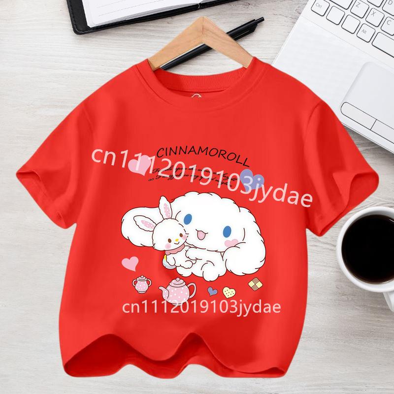 Kids Short Sleeve Streetwear 2026 Summer Casual Clothes Kawaii Gift Cute Cinnamoroll Girl Tshirt Cotton Anime Print Tee Shirt